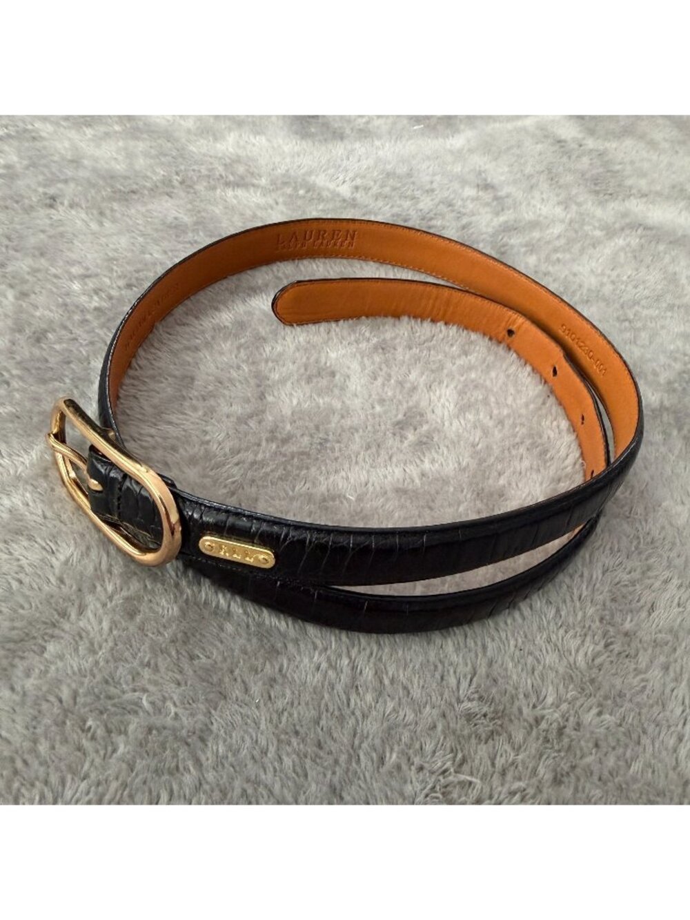 Lauren Ralph Lauren Black Italian Leather Skinny Belt Womens SMALL Gold Buckle